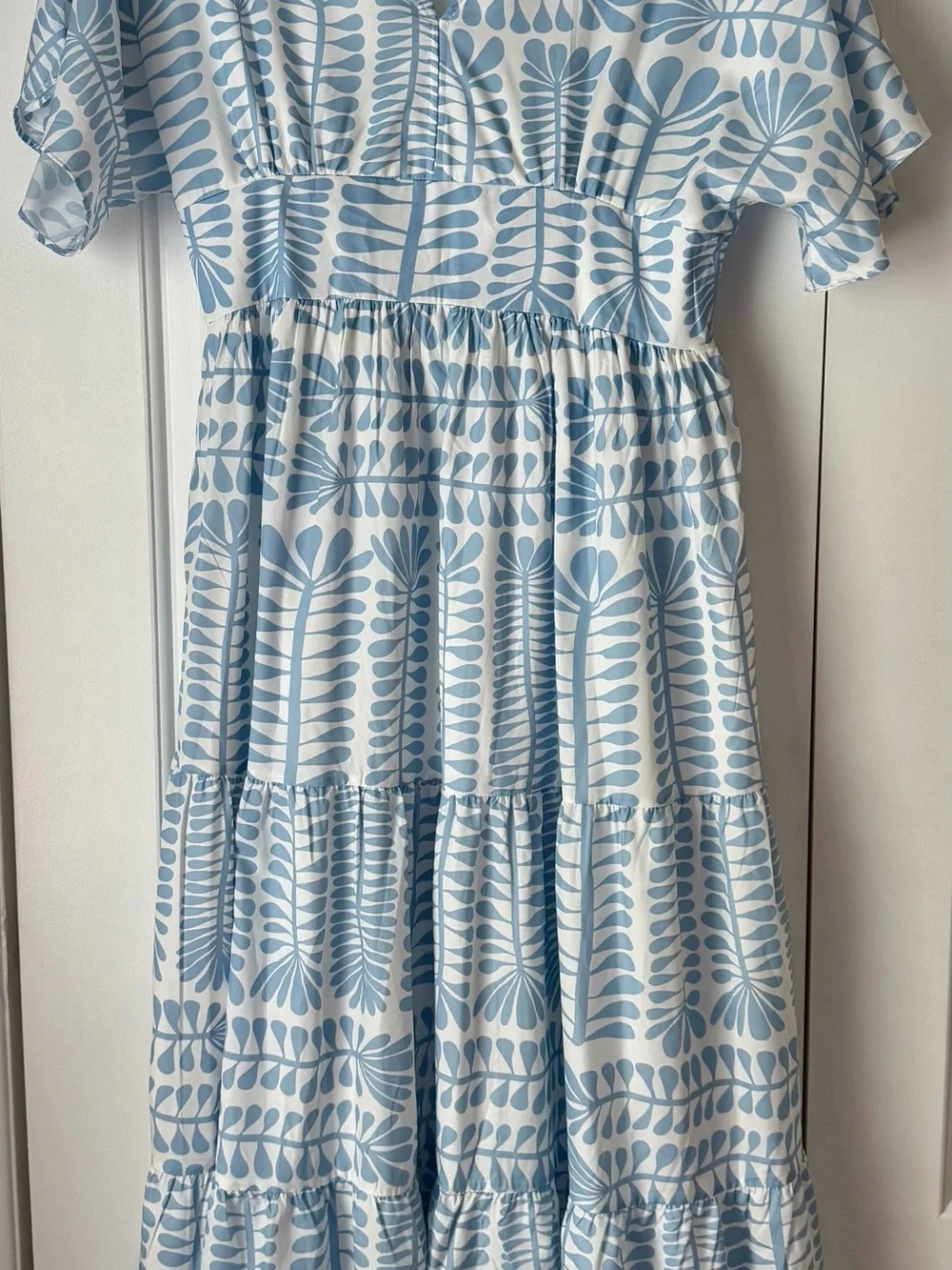 Baltic Born Light Blue Printed V-Neck Tiered Maxi Dress